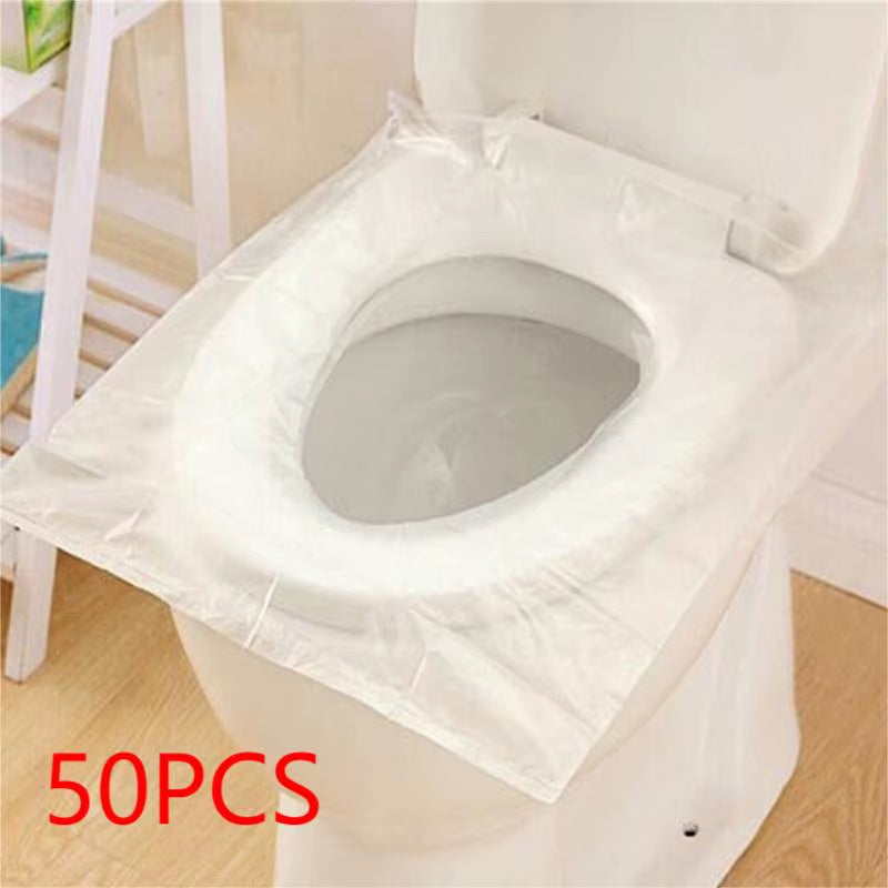 50Pcs Disposable Plastic Toilet Seat Cover Waterproof and Non Slip Individually Wrapped, for Travel, Toilet Seat Protectors