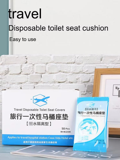 50Pcs Disposable Plastic Toilet Seat Cover Waterproof and Non Slip Individually Wrapped, for Travel, Toilet Seat Protectors