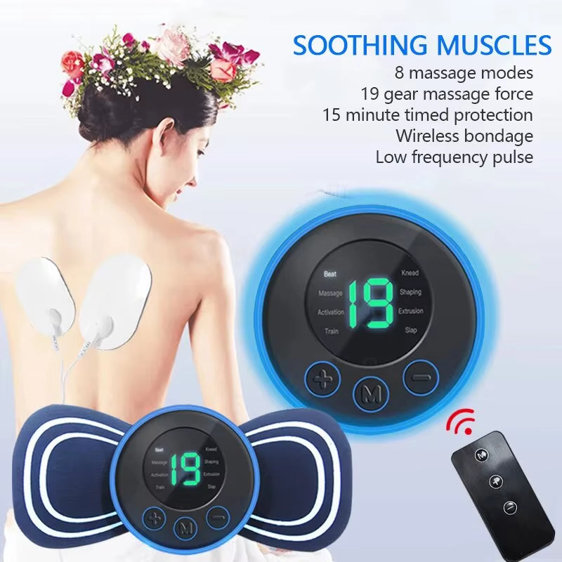 Mini Neck Massager Electric Muscle Stimulator Cervical Massage Patches Massage Pads Remote Control for Back Body Health